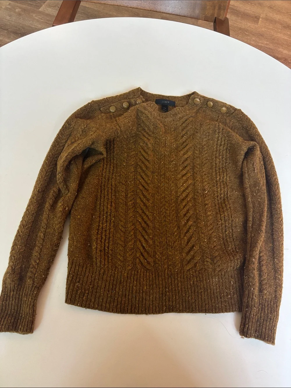 J. Crew Brown Cable Knit Button-Shoulder Sweater